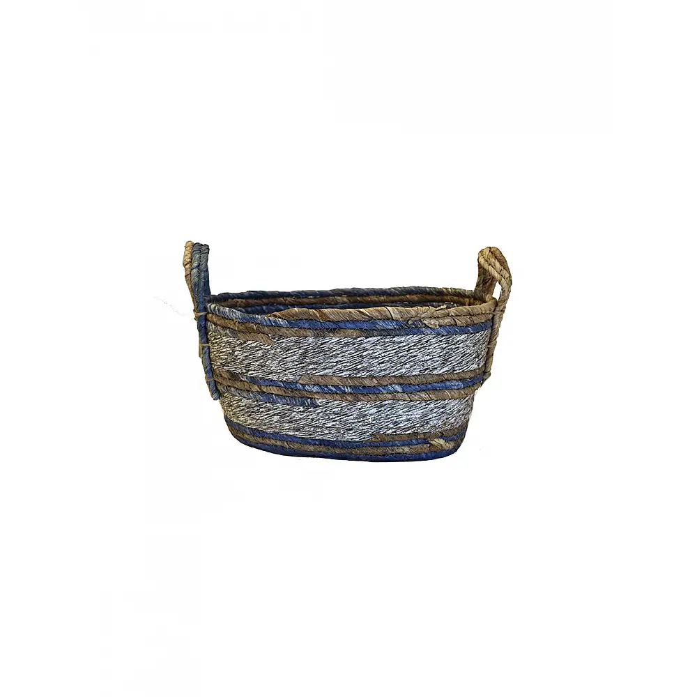 Καλάθι ψάθινο rush μπλε οβάλ 35x25x19