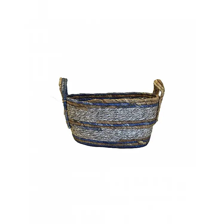 Καλάθι ψάθινο rush μπλε οβάλ 35x25x19