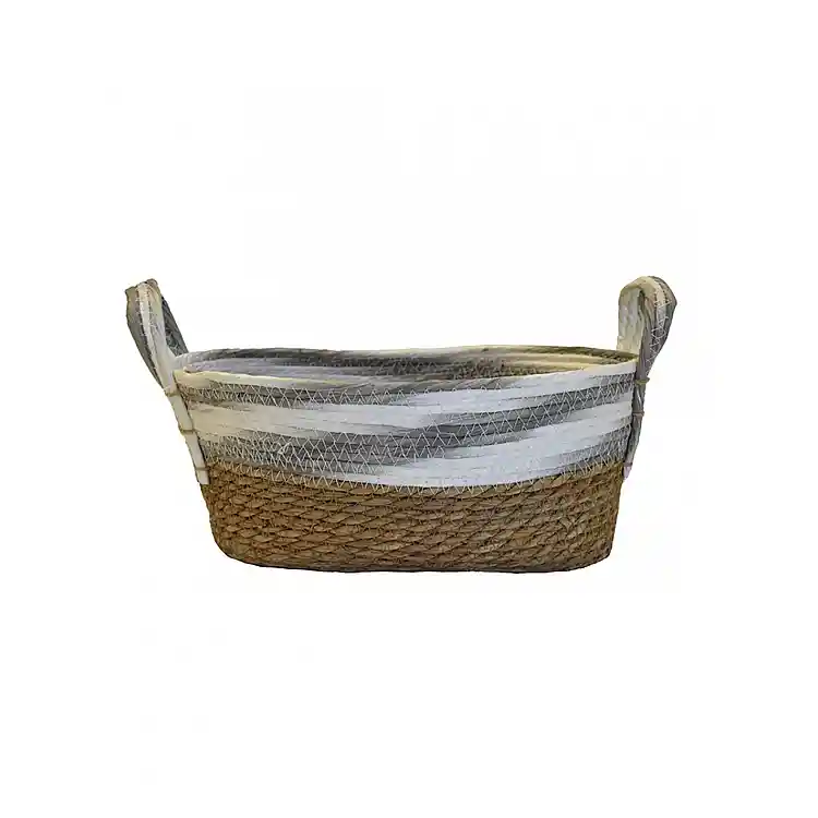 Καλάθι ψάθινο paper ριγέ γκρι με φυσικό 34x24x15