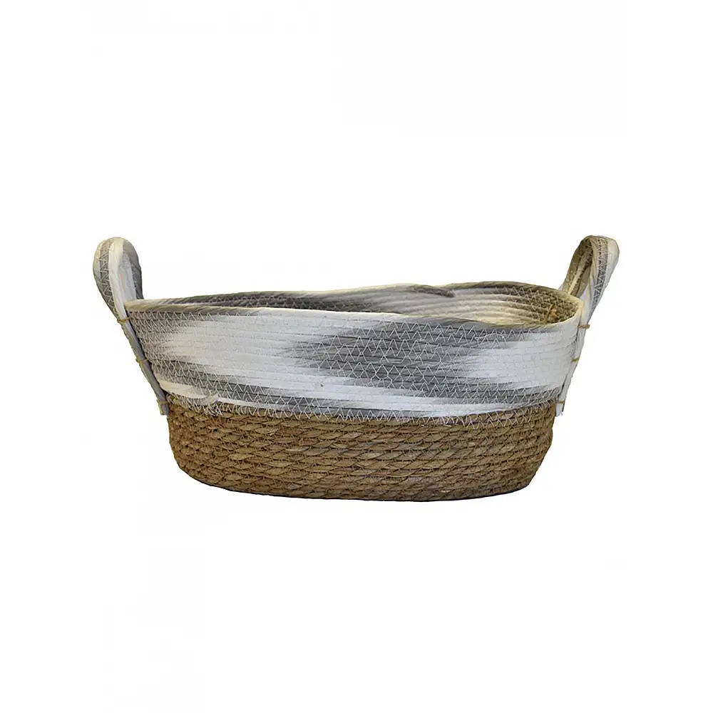 Καλάθι ψάθινο paper ριγέ γκρι με φυσικό 40x30x18