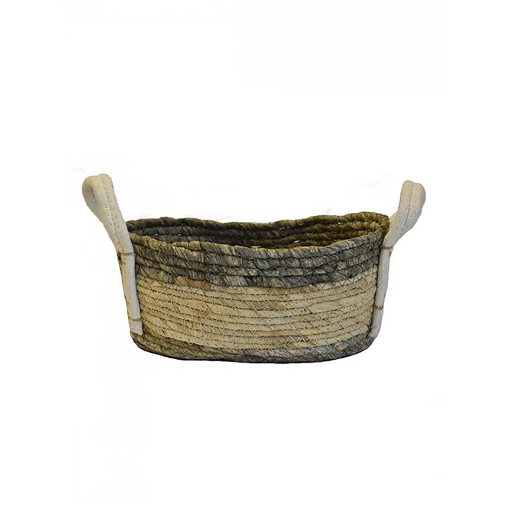 Καάθι ψάθινο λευκό με γκρι τελείωμα οβάλ 29x20x13