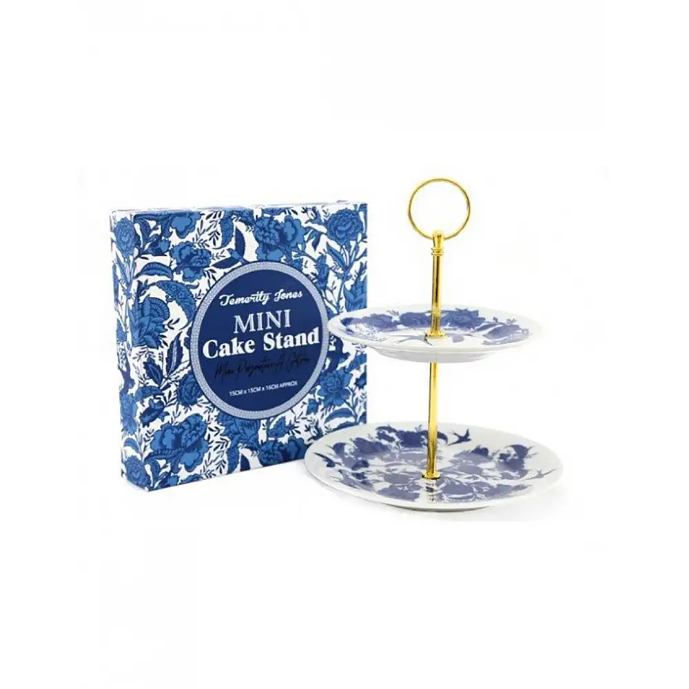 Πιατέλα σερβιρίσματος 2οροφη blue leaves 24εκ.