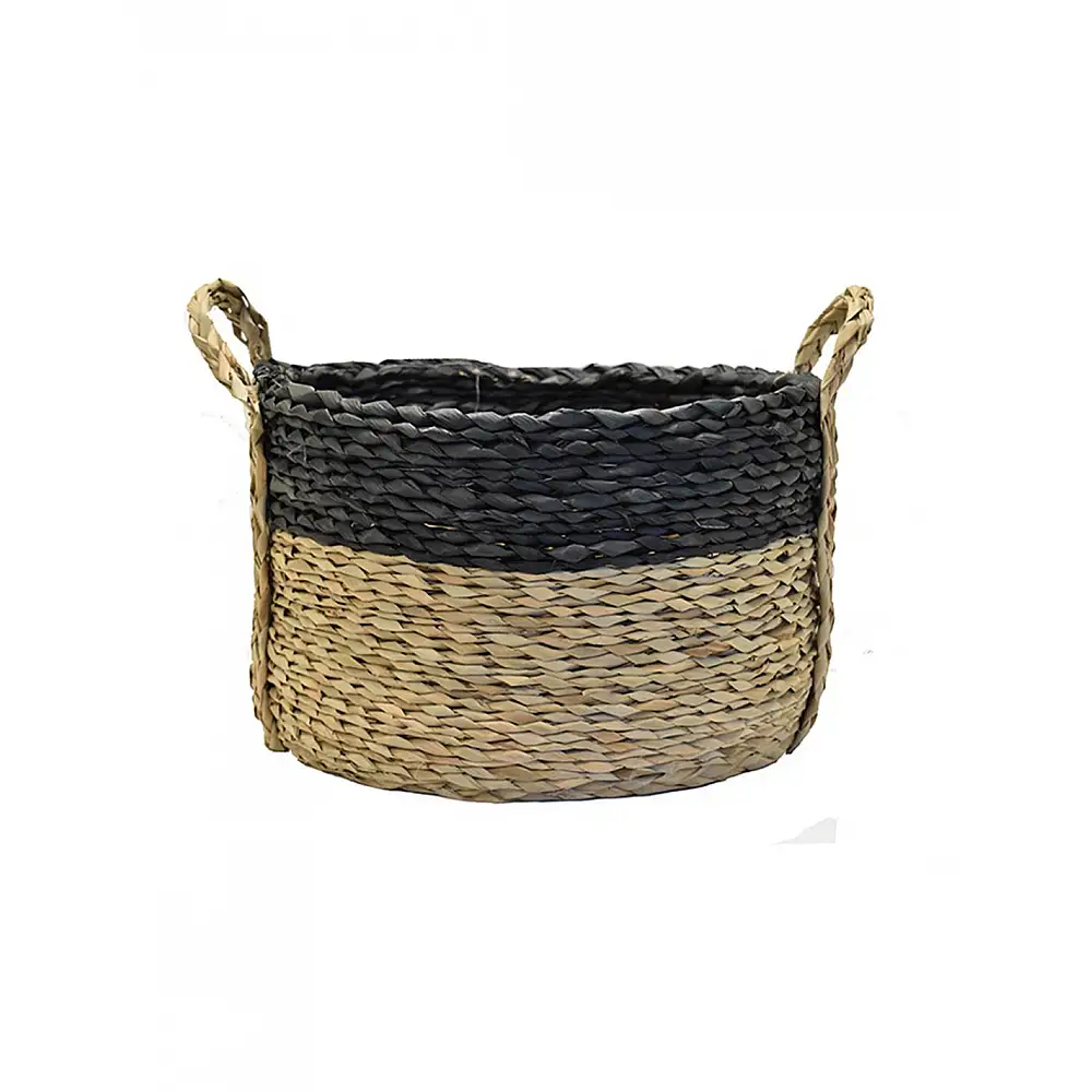 Καλάθι ψάθινο φυσικό με μαύρο τελείωμα 40x27