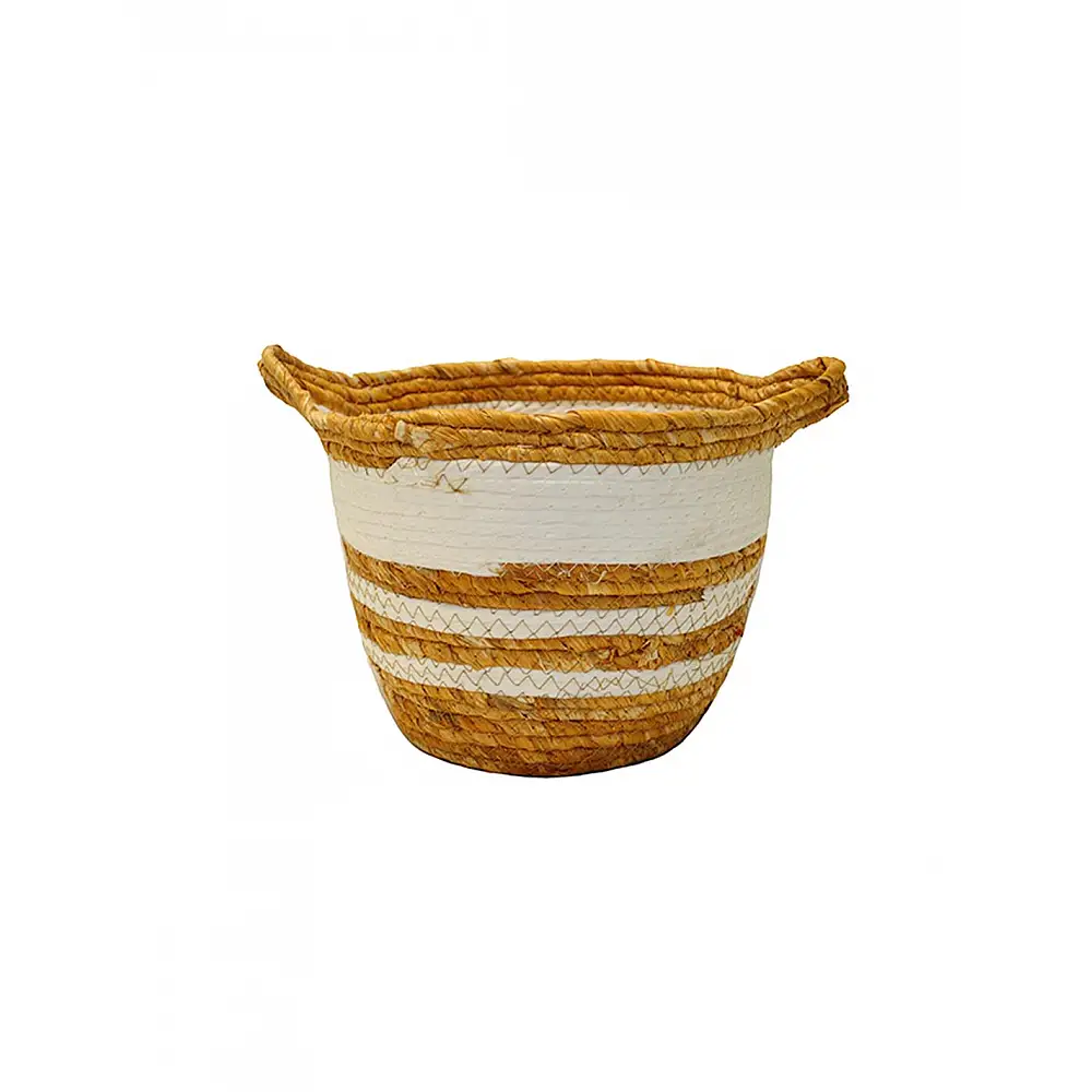 Καλάθι ψάθινο εκρού ριγέ Φ22x19