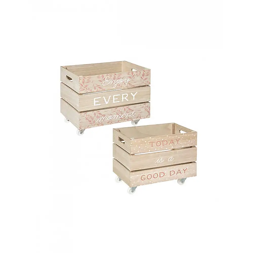 Τελάρο ξύλινο με ρόδες ροζ σ/2(33x22x23,5+39x26x27,5)