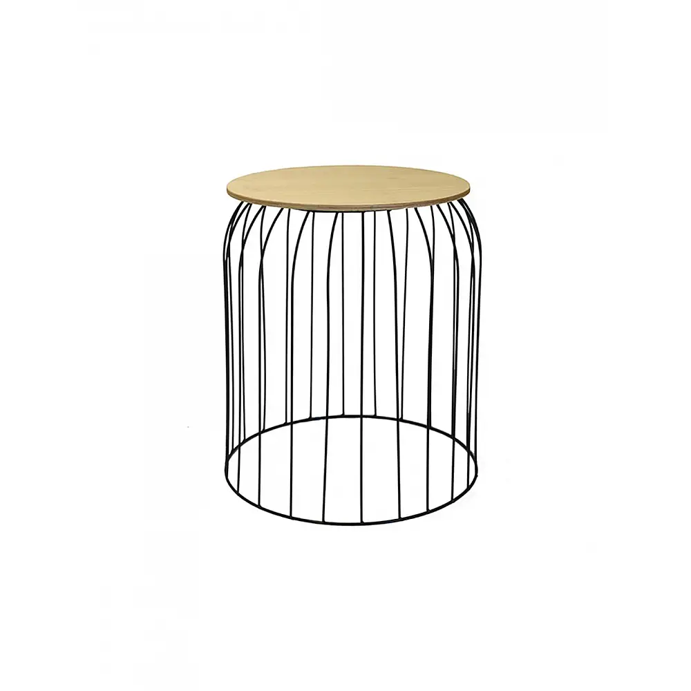 Τραπέζι βοηθητικό μεταλλικό μαύρο με φυσικό καπάκι 40x45