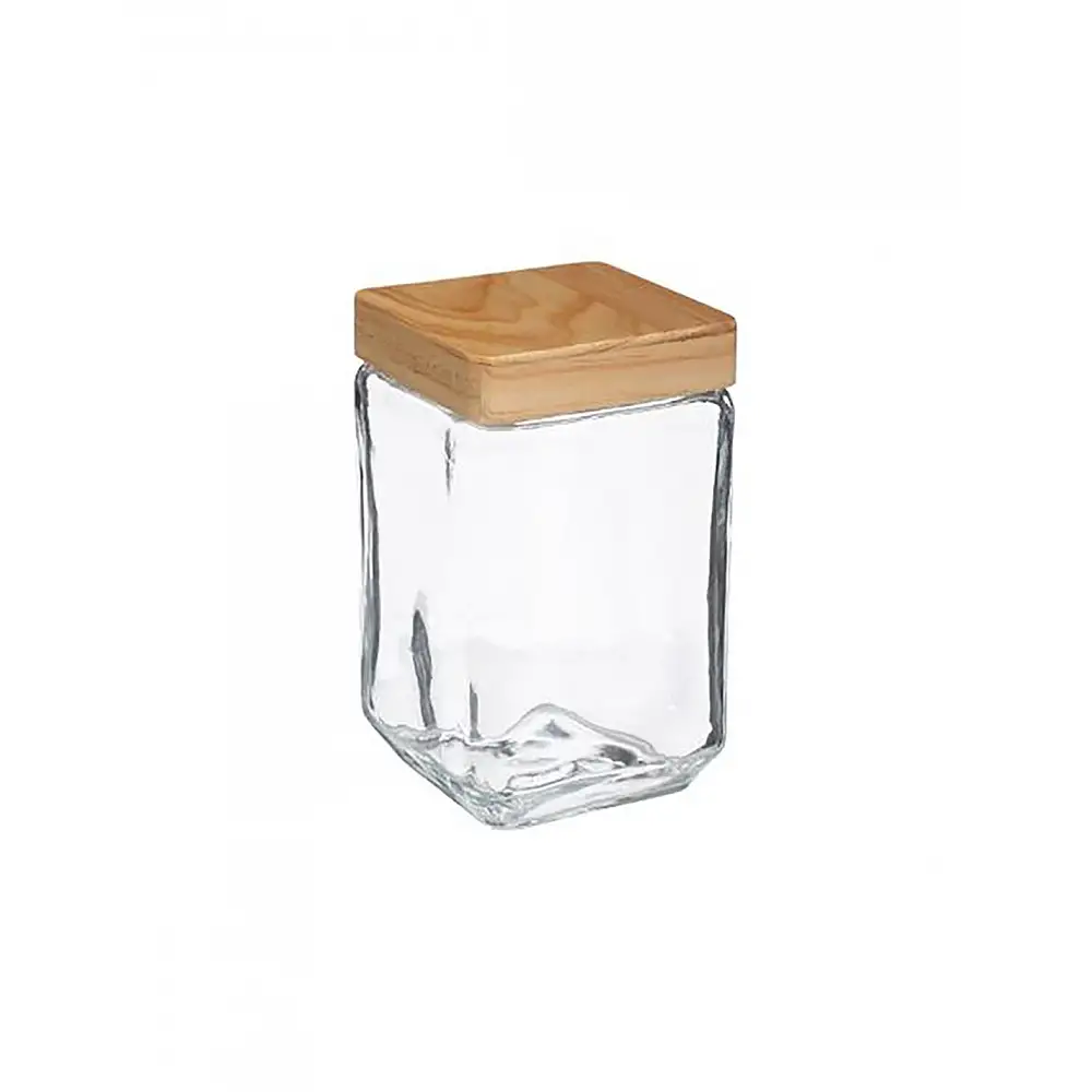 Δοχείο γυάλινο με ξύλινο καπάκι 1,25lt 11x11x14,5