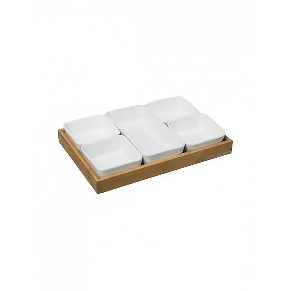 Μπωλ πορσελάνη x5 σε βάση bamboo 28x18,8