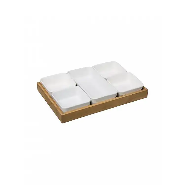 Μπωλ πορσελάνη x5 σε βάση bamboo 28x18,8