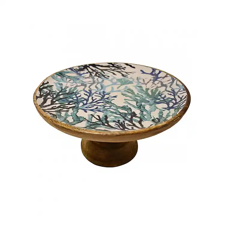 Πιατέλα σερβιρίσματος με πόδι  mango enamel blue coral Φ30x13