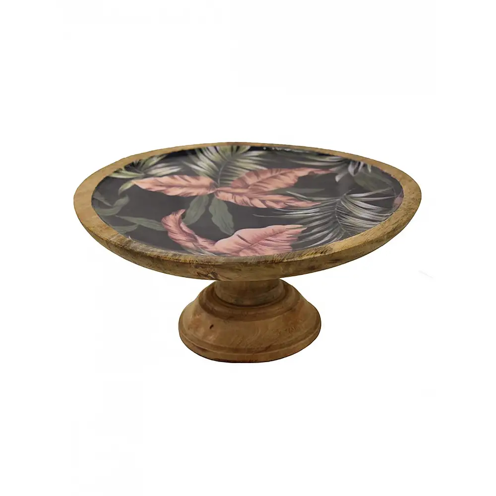 Πιατέλα σερβιρίσματος με πόδι  mango enamel mixed leaves Φ30x13