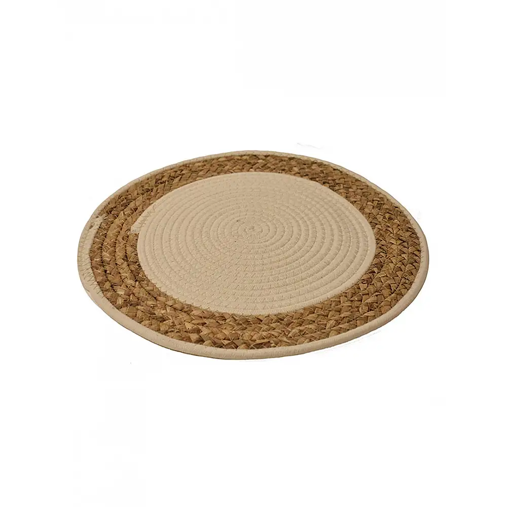 Σουπλά ψάθινο με βαμβακερό λευκό σχέδιο/α  Φ40