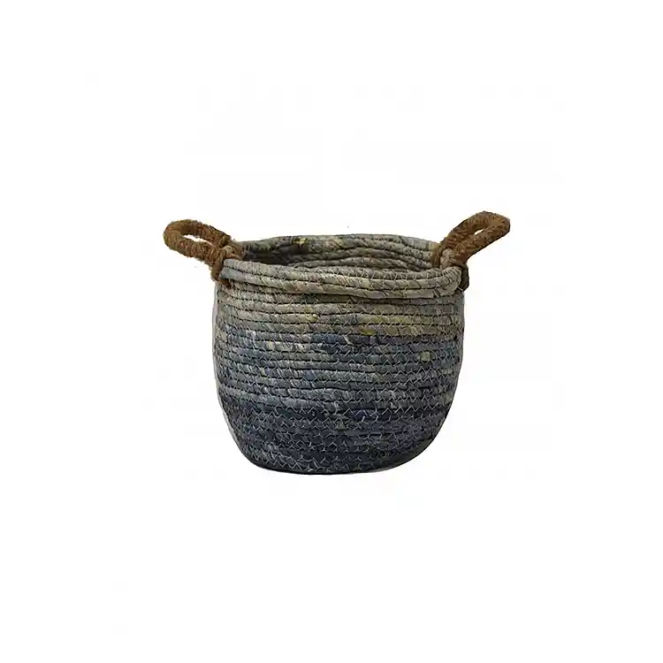 Καλάθι ψάθινο γαλάζιο Φ26x21