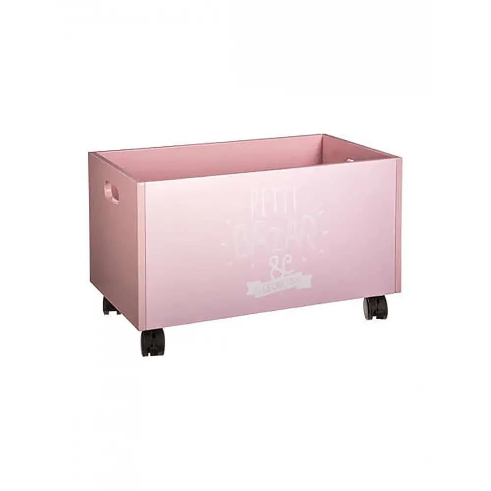 Κουτί αποθηκ. ξύλινο με ρόδες ρόζ 48x30x28