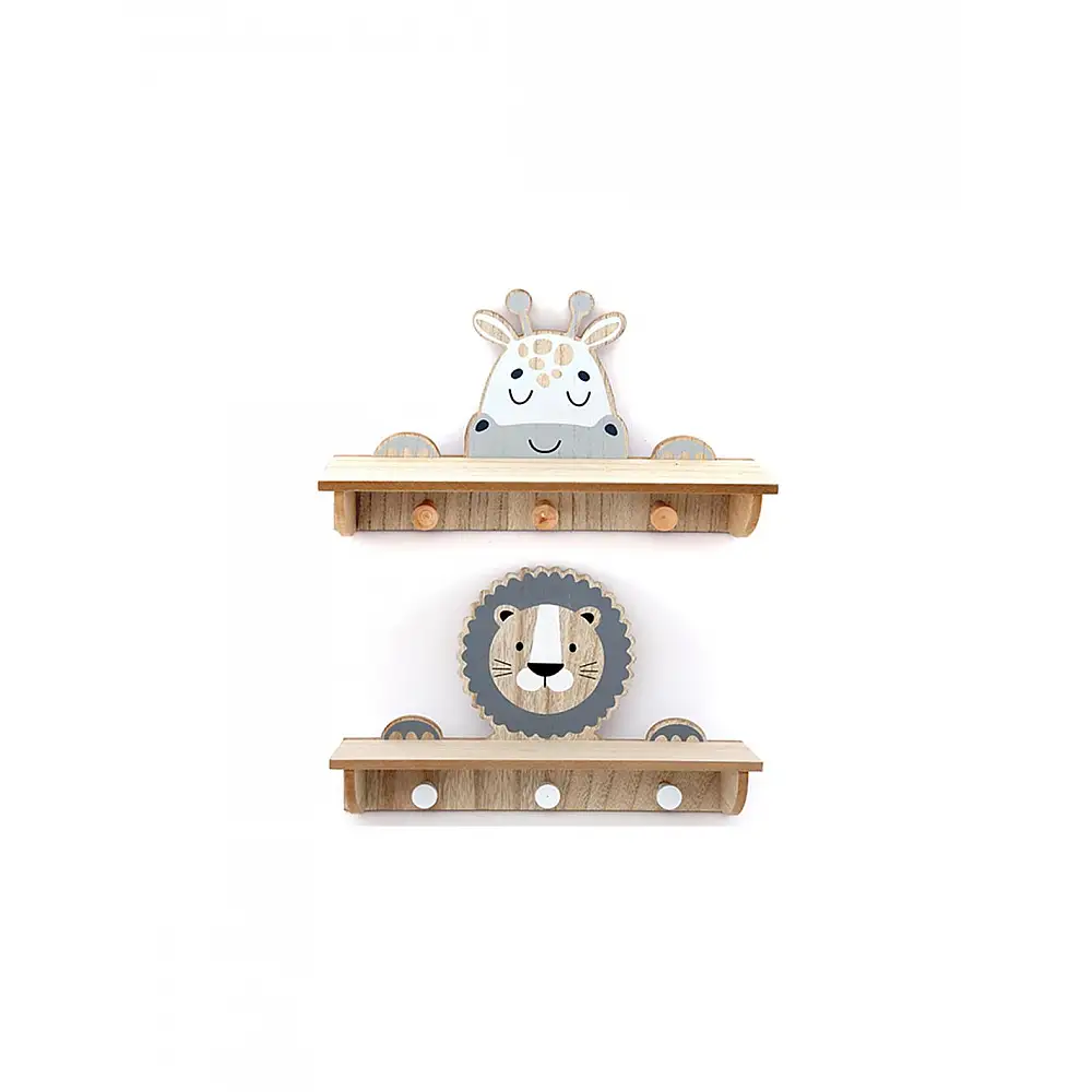 Κρεμάστρα τοίχου με ράφι ξύλινο σχέδιο/α ζωάκια 39,5εκ.