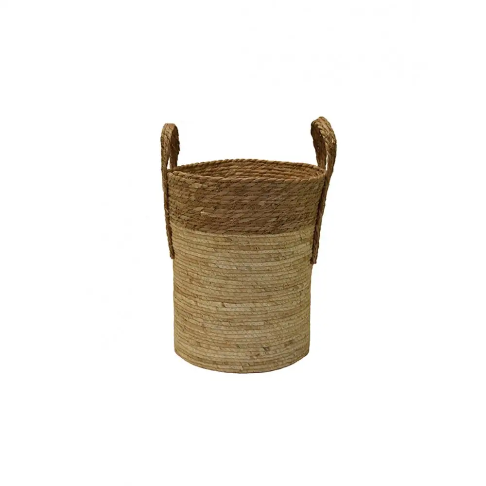 Καλάθι ψάθινο φυσικό με φάσα καφέ Φ36x41