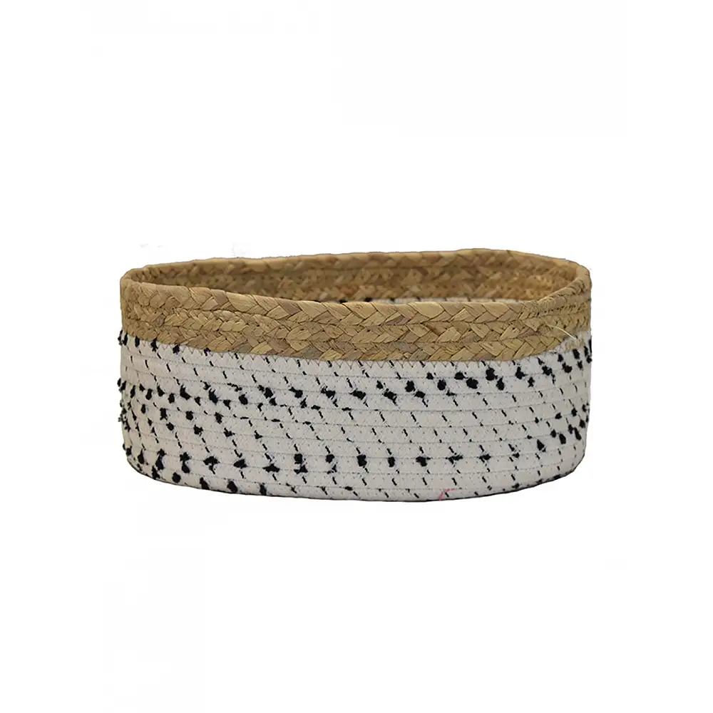 Καλάθι βαμβακερό εκρού με ψάθινη φάσα 29x19x12