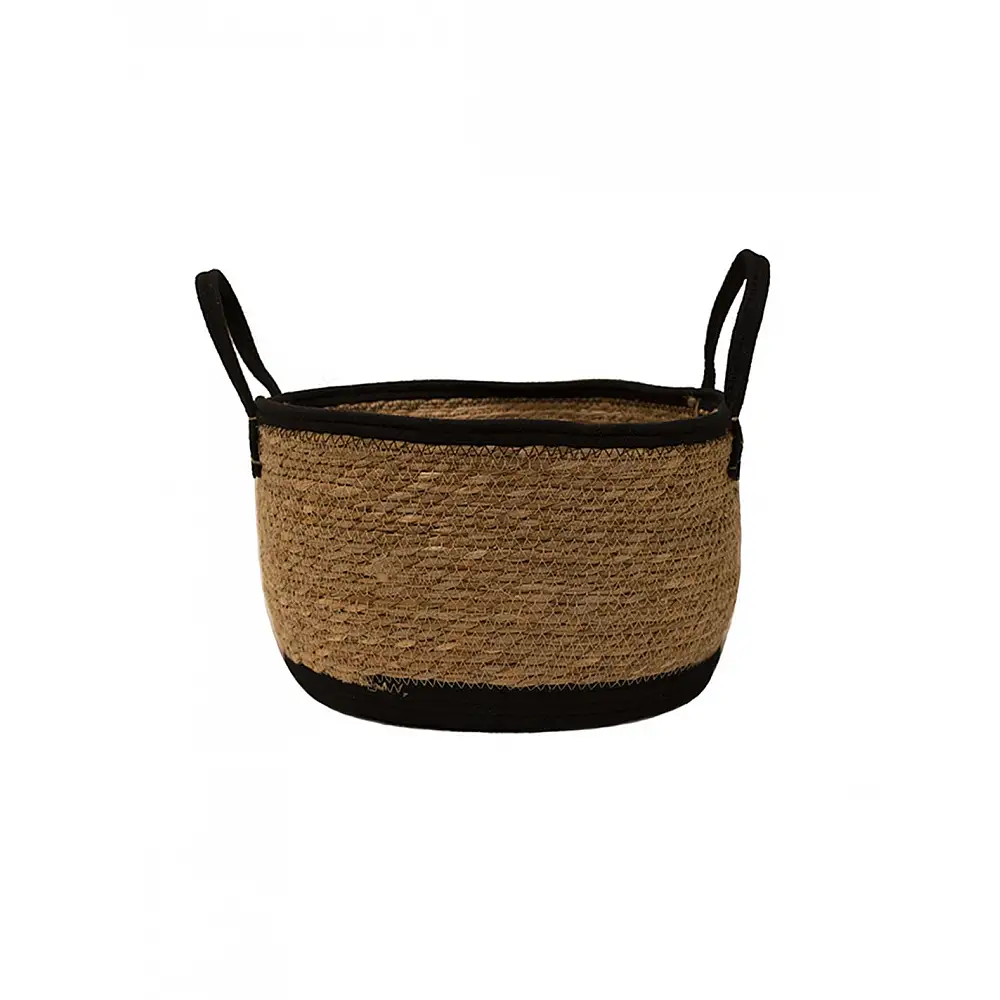 Καλάθι ψάθινο φυσικό με μαύρο ρέλι Φ32x21