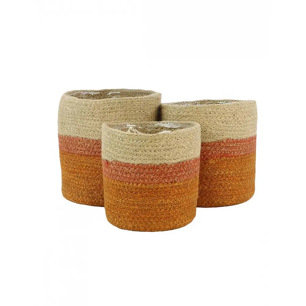 Καλάθι ψάθινο γιούτας με νάυλον πορτοκαλίαλί φάσα σ/3 (12x12+14x14x+16x16)