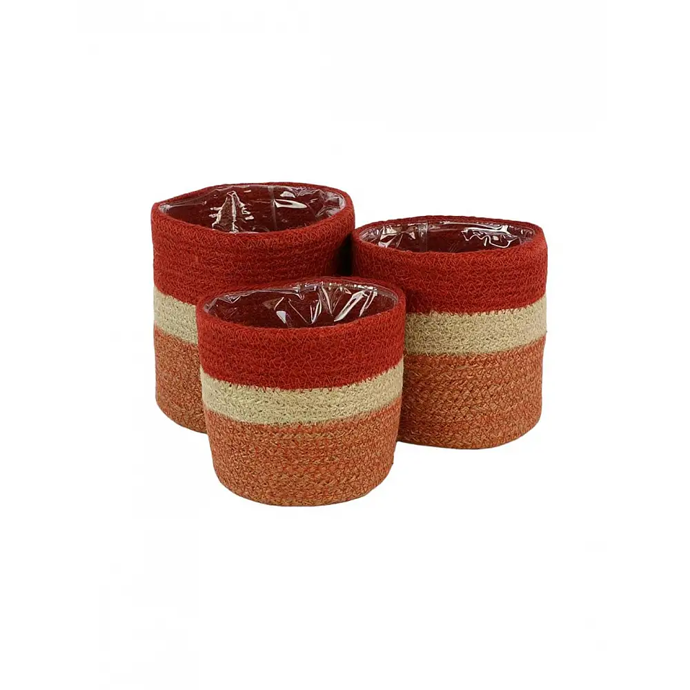 Καλάθι ψάθινο γιούτας με νάυλον κόκκ/ππορτοικαλί σ/3( 12x12+14x14+16x16)