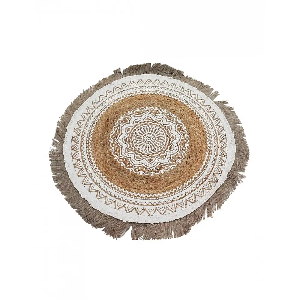 Σουπλά γιούτας φυσικό με λευκό σχέδιο/α  Φ50