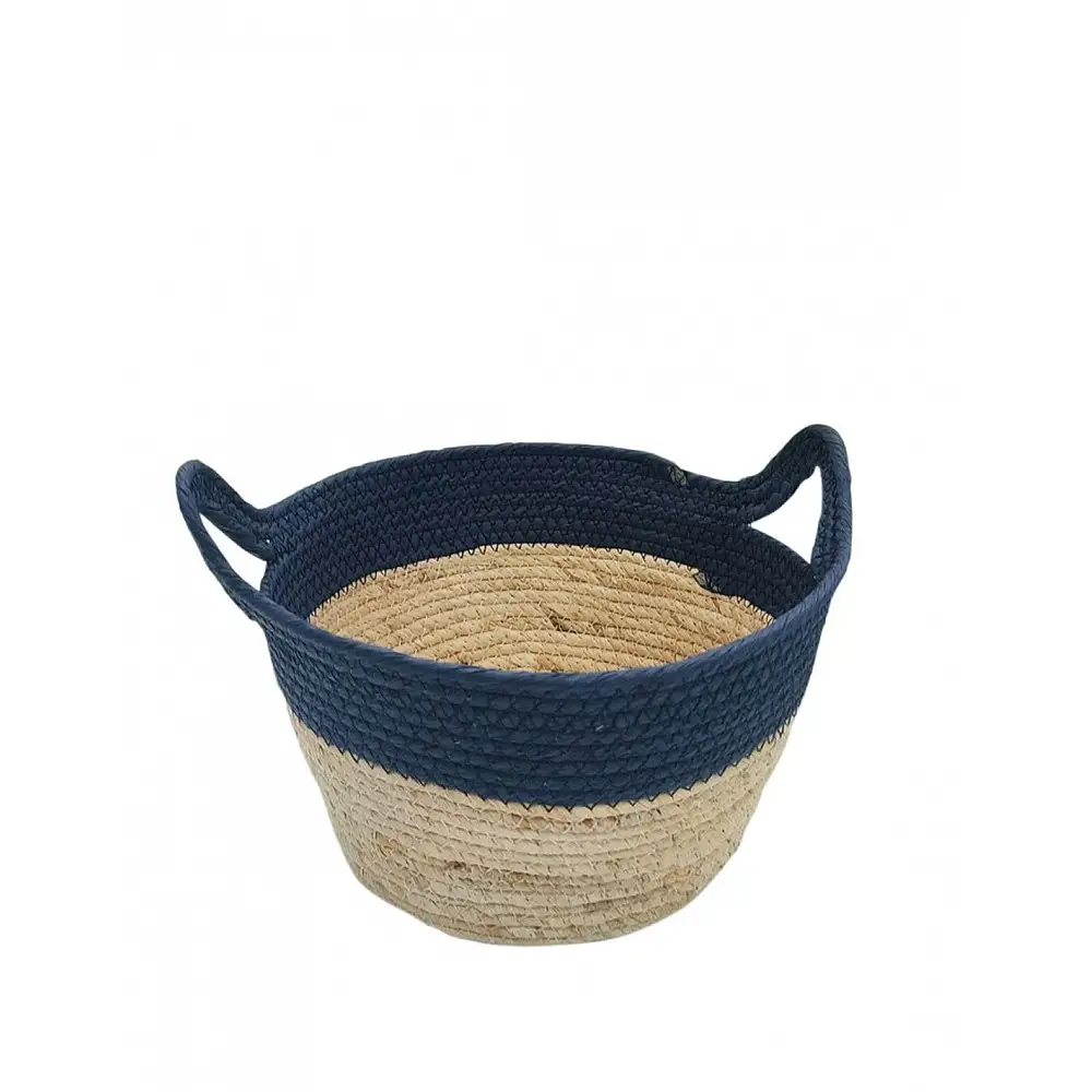 Καλάθι ψάθινο με φάσα μπλε 26x16
