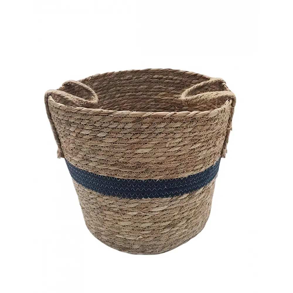 Καλάθι ψάθινο με φάσα μπλε 32x29/36