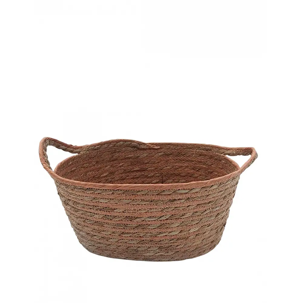 Καλάθι ψάθινο οβάλ terracotta με φυσικό 34x27x16,5/19