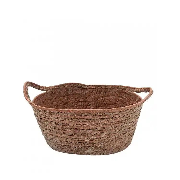 Καλάθι ψάθινο οβάλ terracotta με φυσικό 34x27x16,5/19