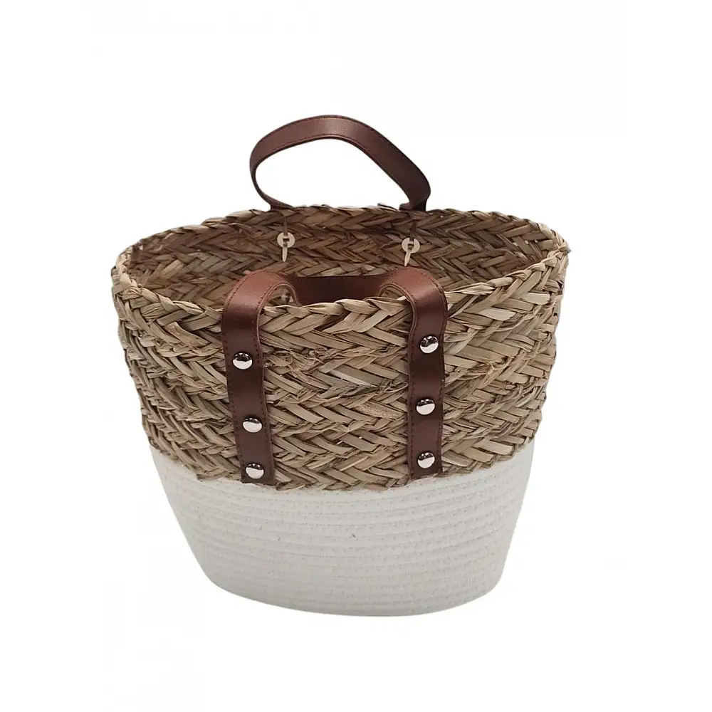 Τσάντα ψάθινη με λευκή φάσα 29x17x24/33