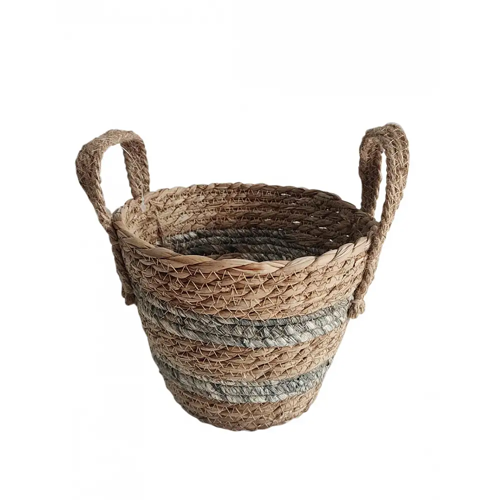 Καλάθι ψάθινο ριγέ φυσικό/καφέ 18x16/22