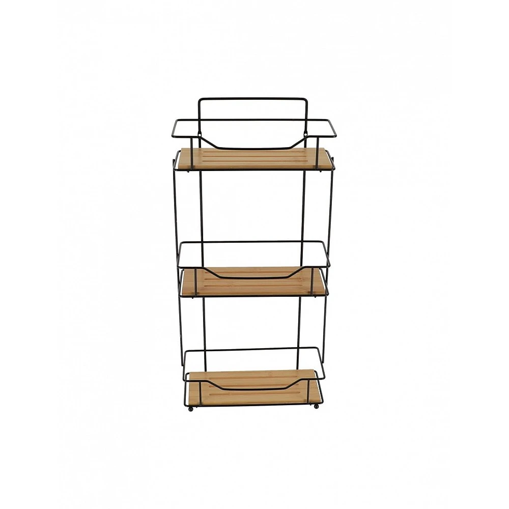 Ραφιέρα μπάνιου x3 μεταλλικό μαύρη /bamboo 27x12x57