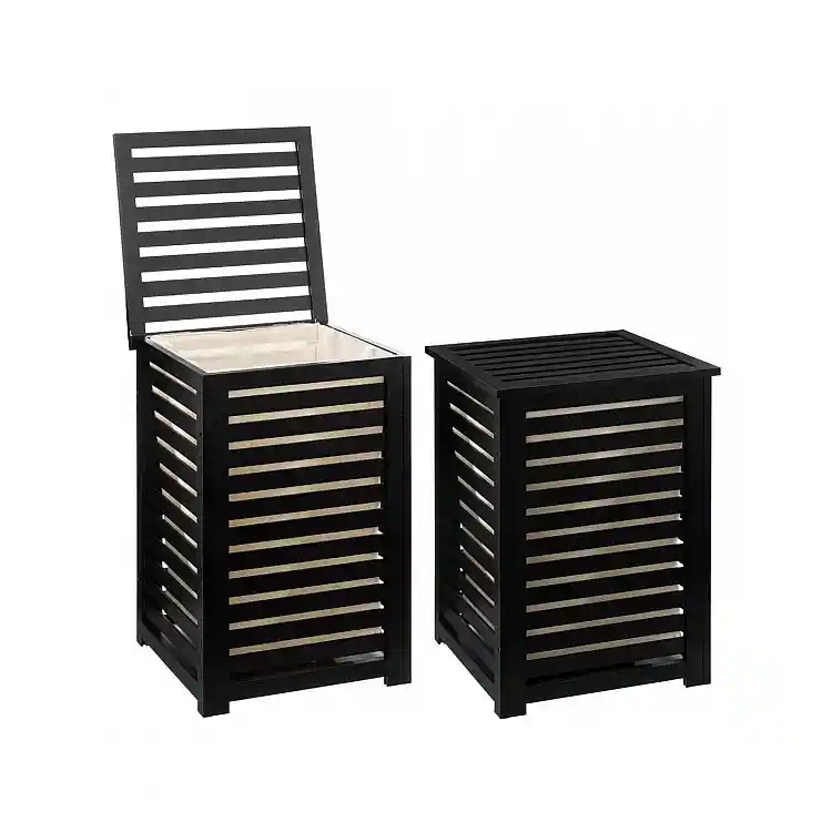 Καλάθι απλύτων μπάνιου bamboo μαύρο  40x40x58