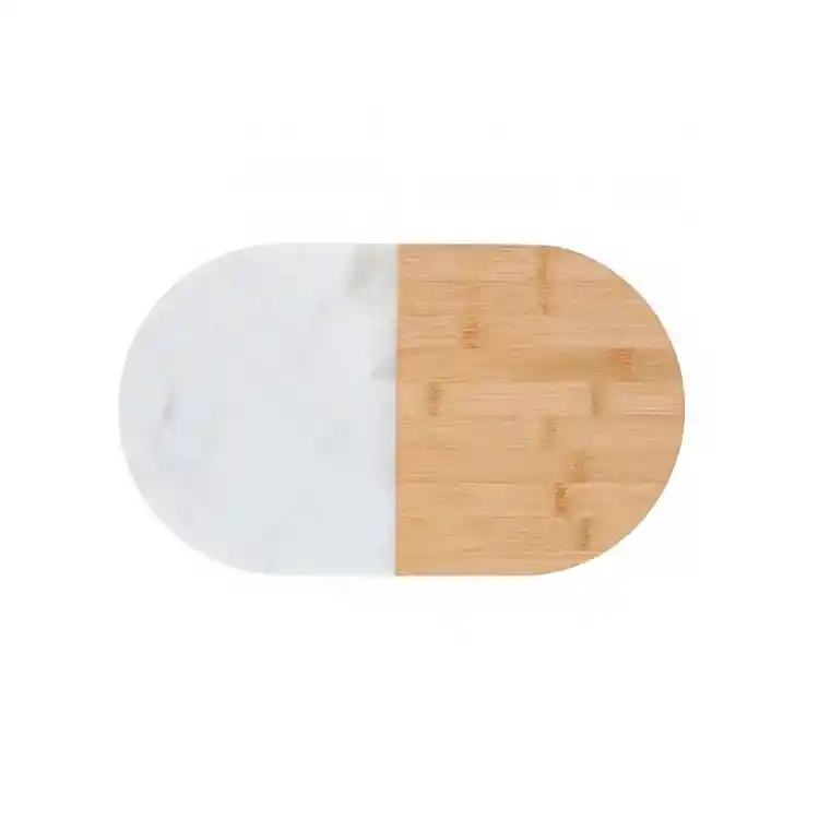 Πιατέλα σερβιρίσματος bamboo με μάρμαρο οβαλ 37x22