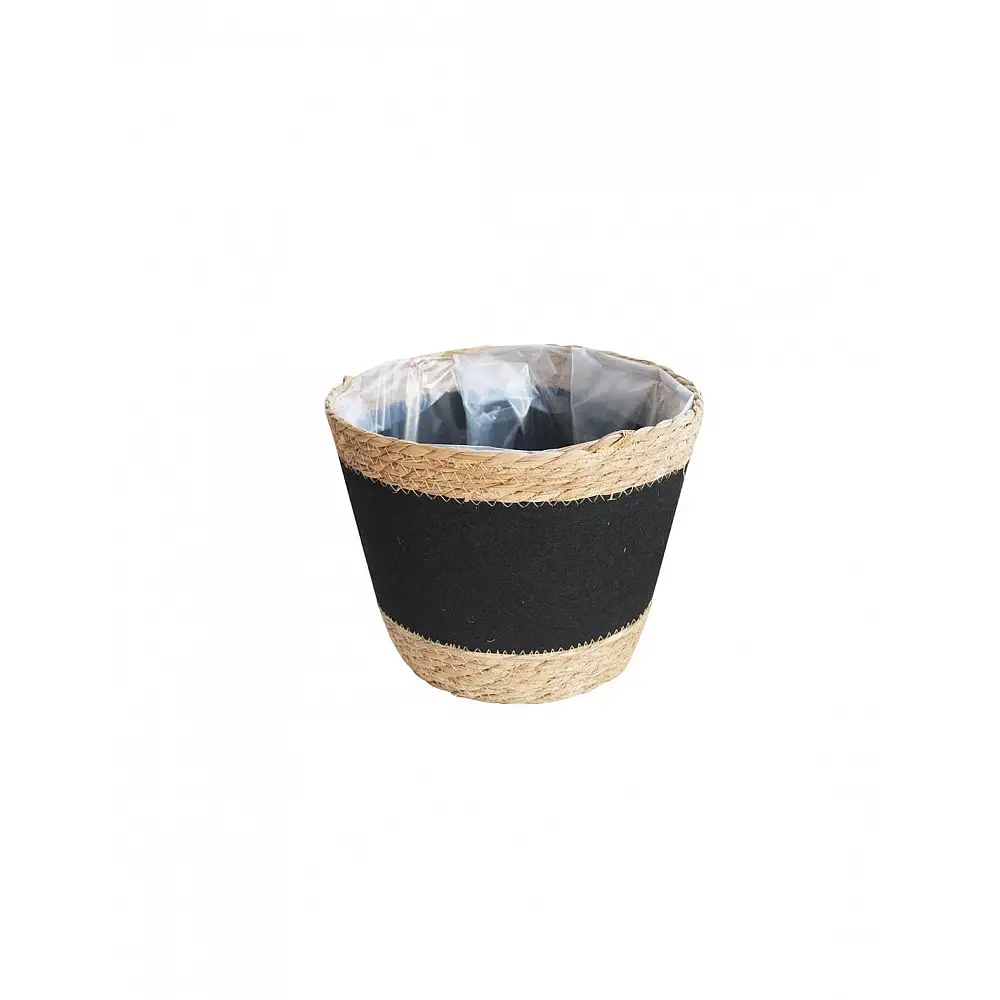 Καλάθι ψάθινο με νάυλον φάσα τσόχα μαύρη Φ25,5x20,5cm