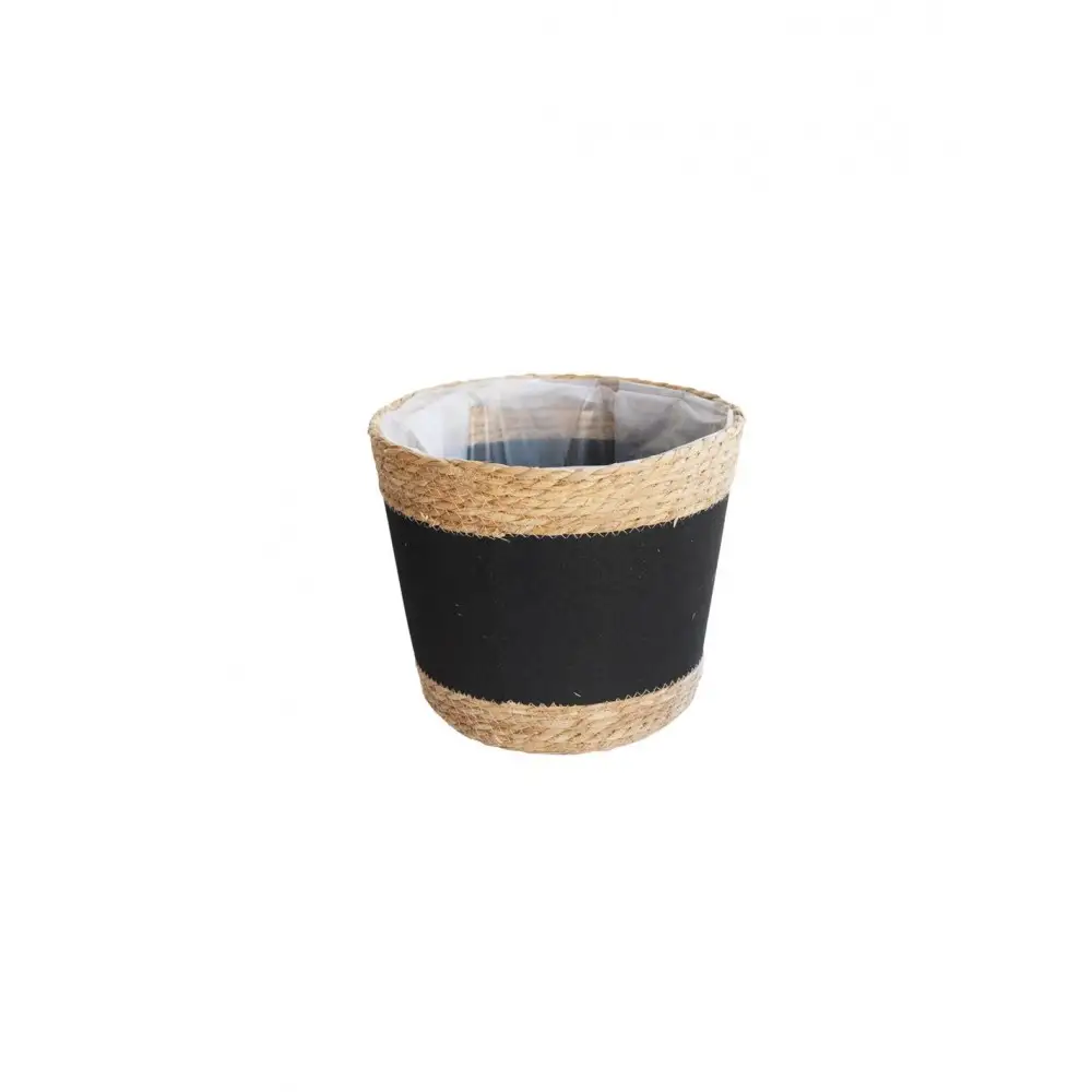 Καλάθι ψάθινο με νάυλον φάσα τσόχα μαύρη Φ30x24,5cm