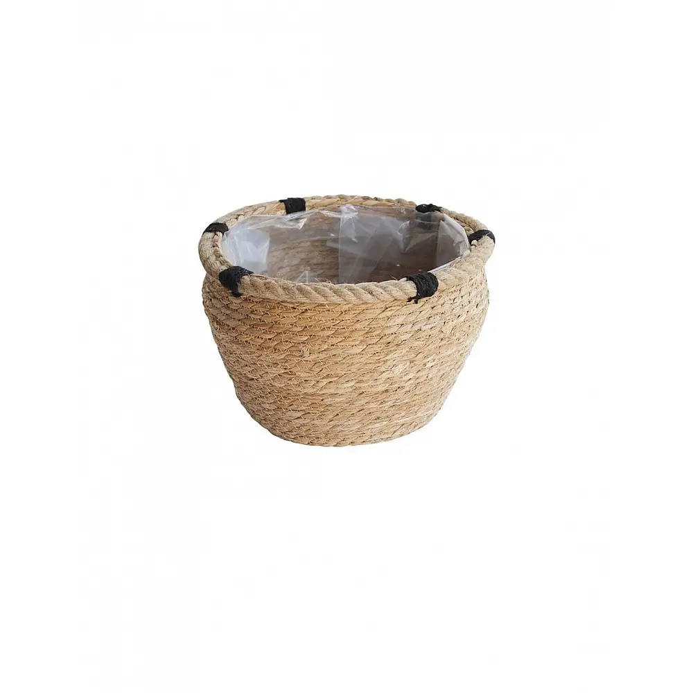 Καλάθι ψάθινο νάυλον  φυσικό /μαύρο σχέδιο Φ39x24,5cm