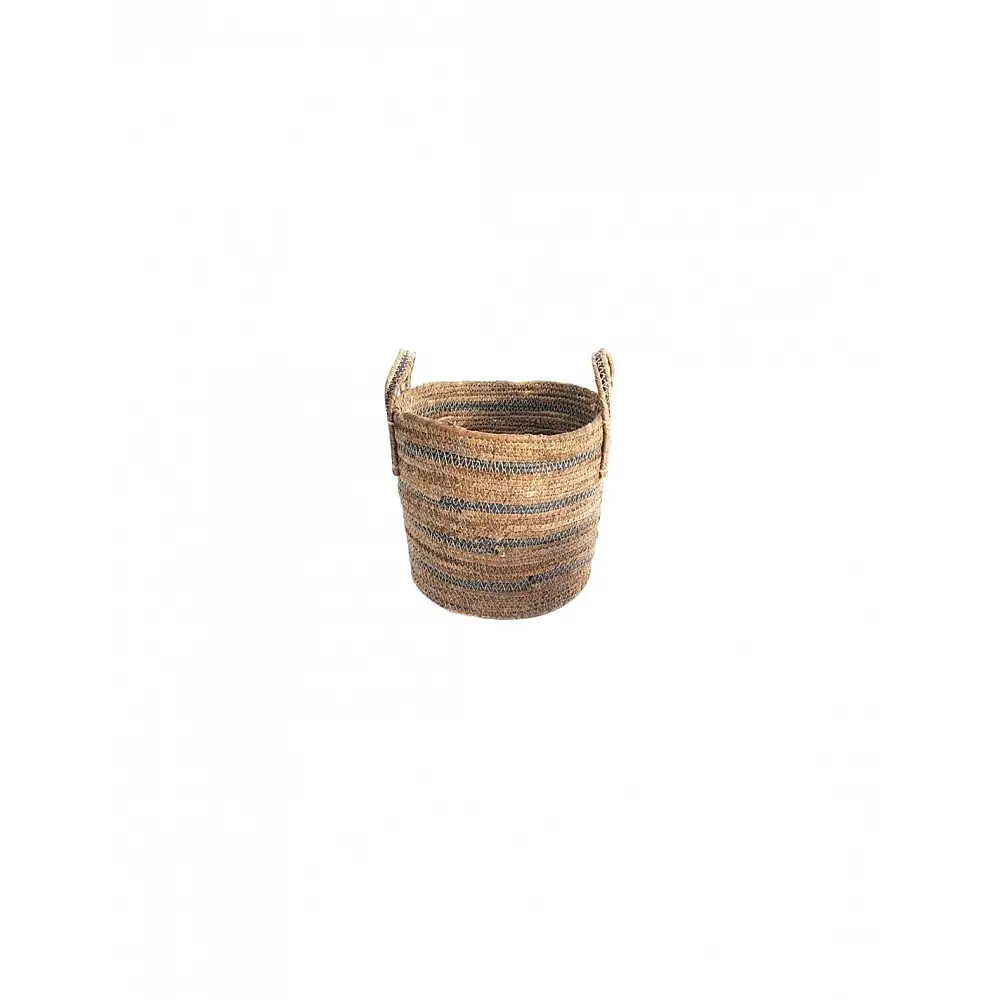 Καλάθι ψάθινο/φύλλο μπανανιάς φυσικό/μαύρο ριγέ Φ30Η35CM