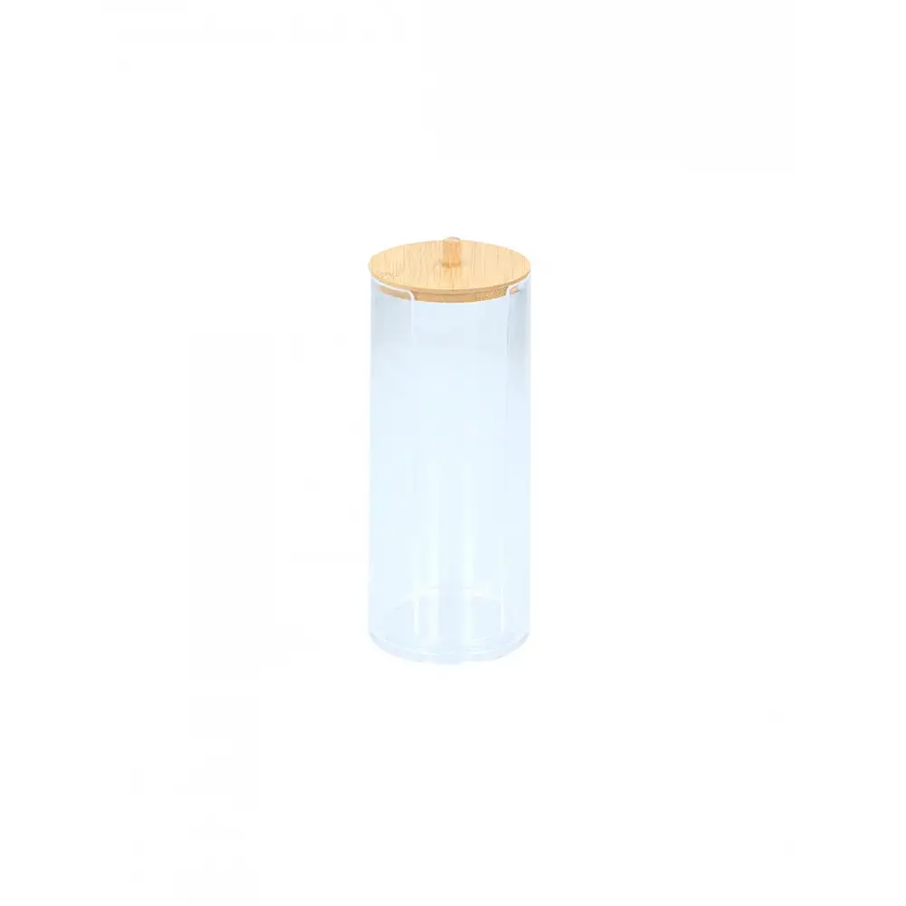 Κουτί plexiglass για βαμβάκια  με καπάκι bamboo 7,7x18,2