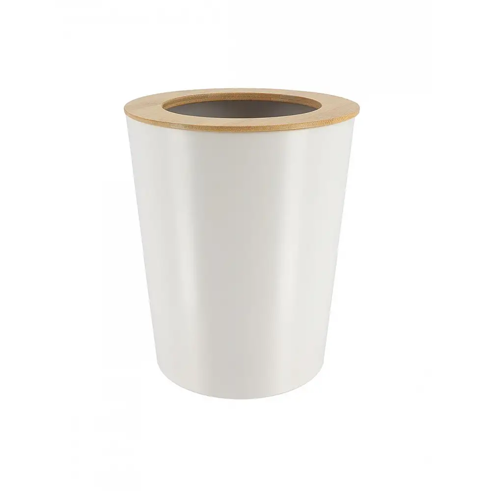 Κάδος αποριμμάτων μεταλλικό /καπάκι bamboo 5lt λευκός/20x40cm