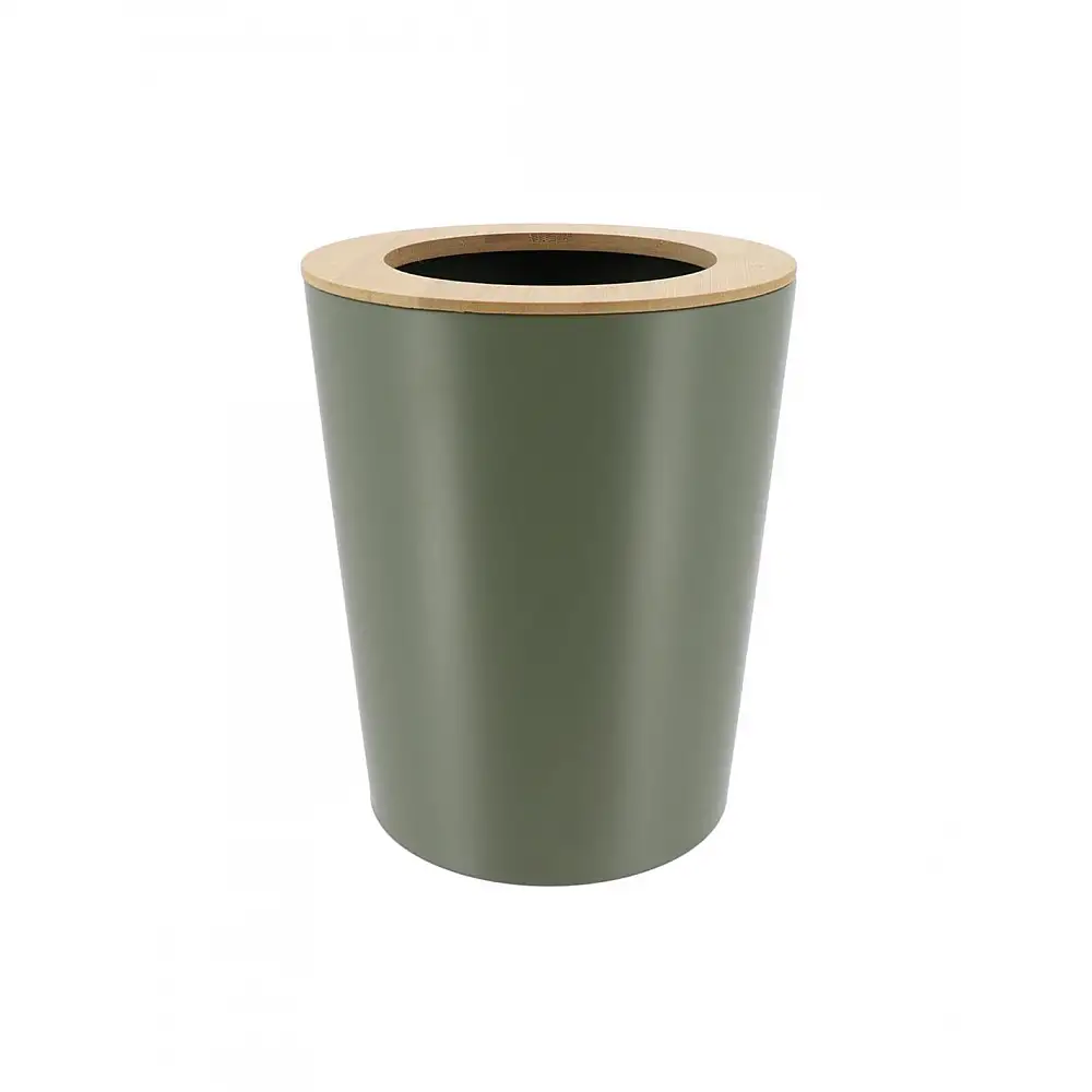 Κάδος αποριμμάτων μεταλλικό /καπάκι bamboo 5lt χακί