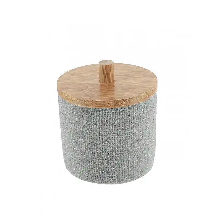 Δοχείο polyresin γκρι σαγρέ  με καπάκι bamboo