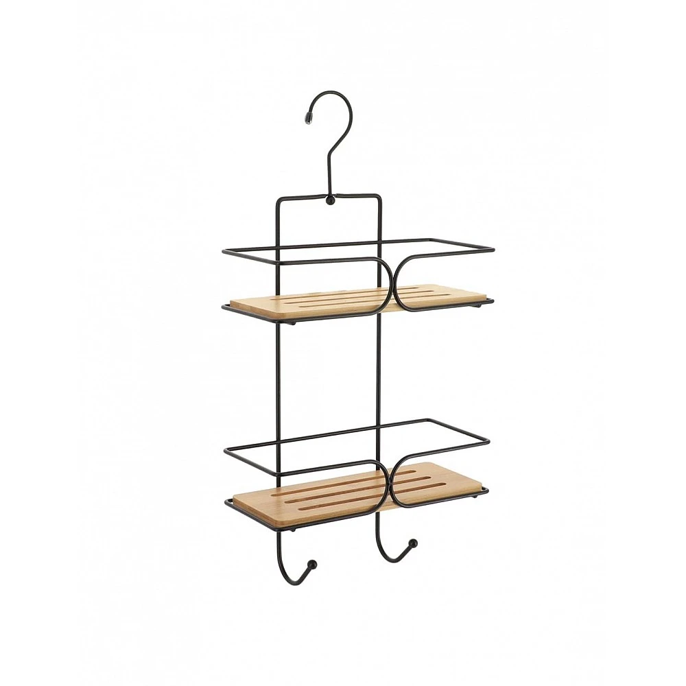 Ραφιέρα τοίχου μεταλλικό μαύρη/bamboo 2 Ράφια 25x11x50cm
