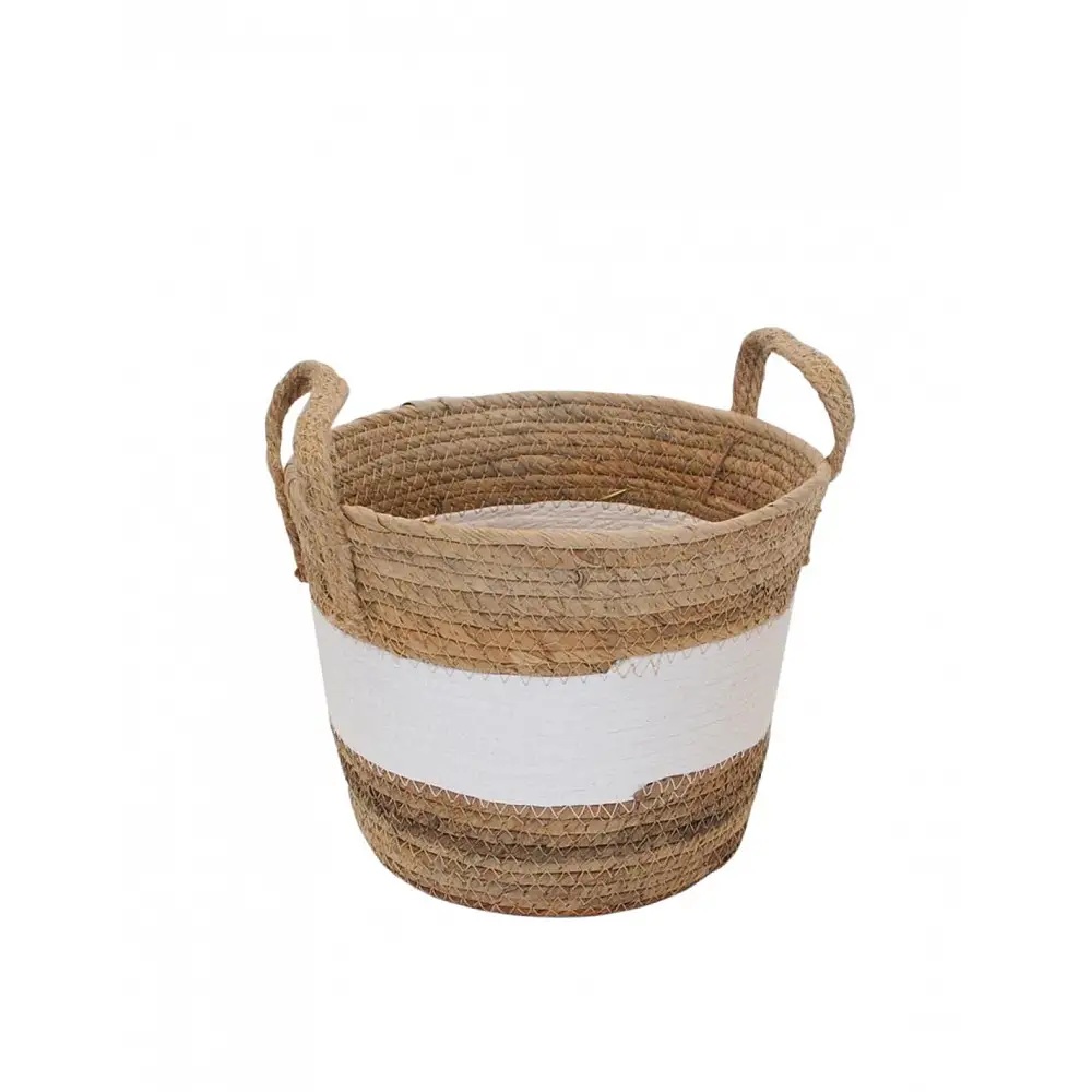 Καλάθι  ψάθινο λευκή φάσα Φ27Η21/30cm