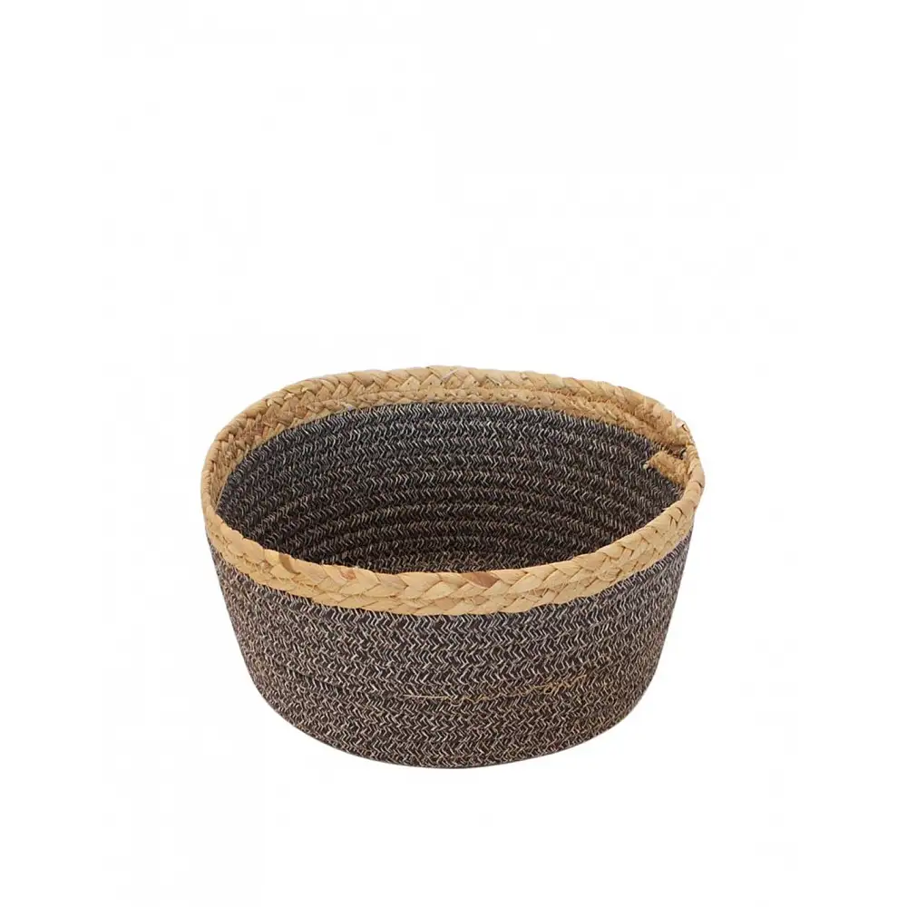 Καλάθι ψάθινο βαμβακερό καφε φυσικό Φ26Η12,5cm
