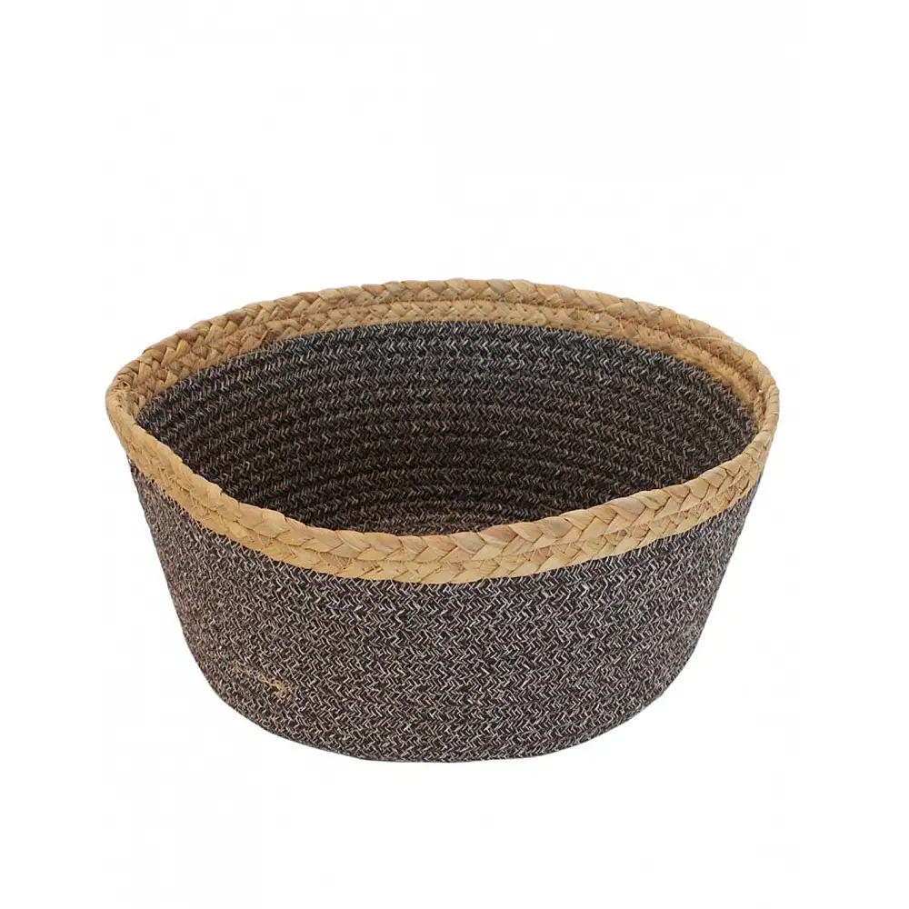 Καλάθι ψάθινο βαμβακερό καφε φυσικό Φ31Η13cm