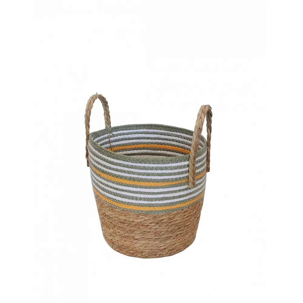 Καλάθι ψάθινο Raffia φυσικό-λαδί-λευκό Φ28,5H26. 5/36cm