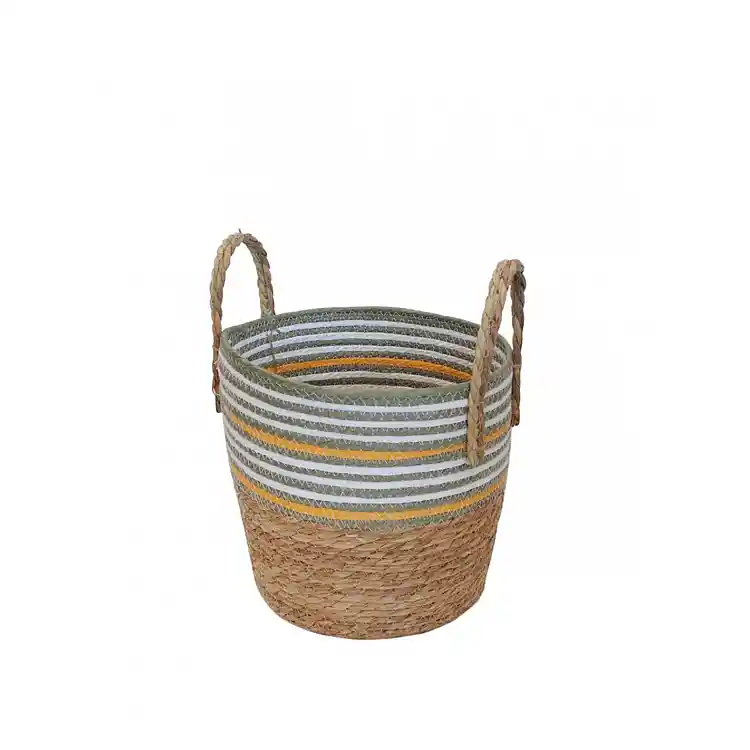 Καλάθι ψάθινο Raffia φυσικό-λαδί-λευκό Φ28,5H26. 5/36cm