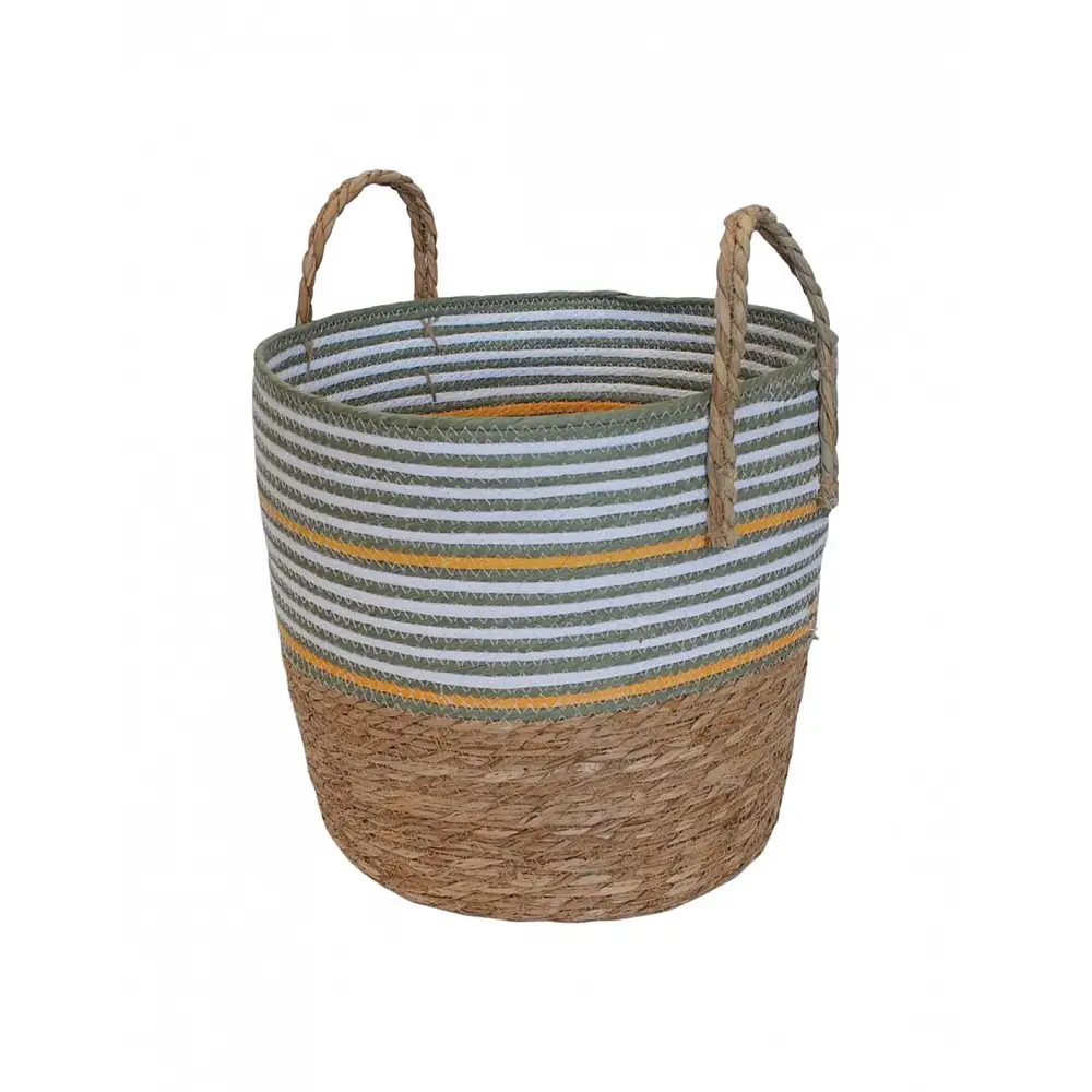 Καλάθι ψάθινο Raffia φυσικό-λαδί-λευκό Φ37H35/45cm