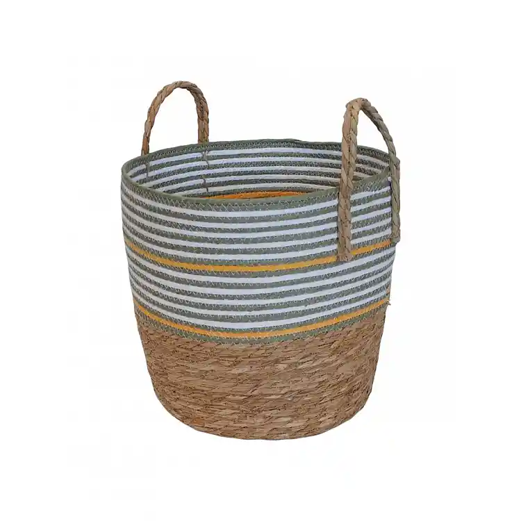 Καλάθι ψάθινο Raffia φυσικό-λαδί-λευκό Φ37H35/45cm